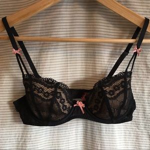 Betsey Johnson black & nude lace bra with ribbons 34A